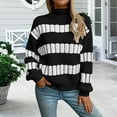 thumbnail image 2 of Bovemsi Womens Sweaters Cozy Striped Sweater For Women Long Puff Sleeve Color Block Turtleneck Knit Pullover Business Casual Sweaters, 2 of 7