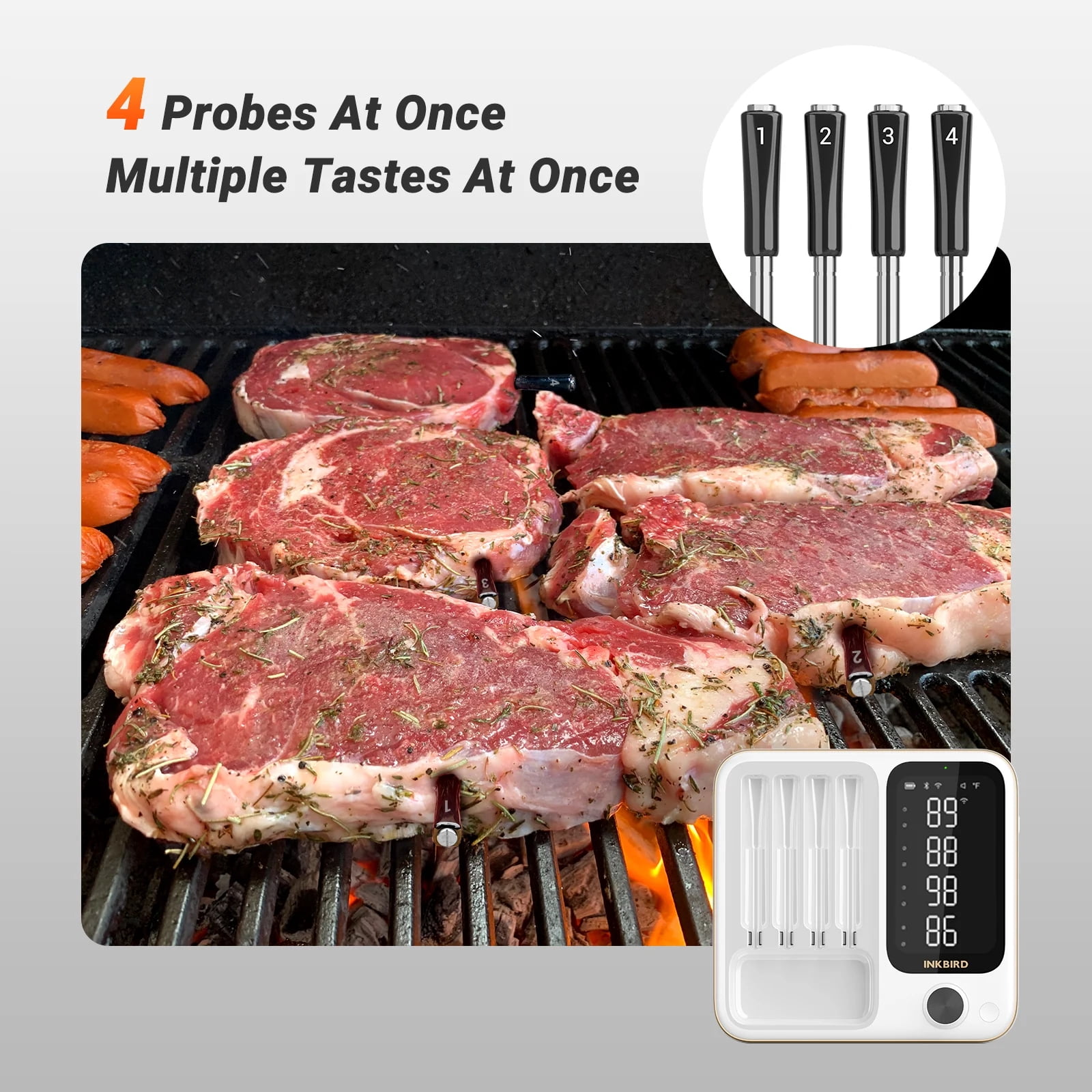 Father‘s Day INKBIRD WiFi & Bluetooth Meat Thermometer with 4 Probes Unlimited Range Dishwasher Waterproof Bluetooth Thermometer for iOS & Android