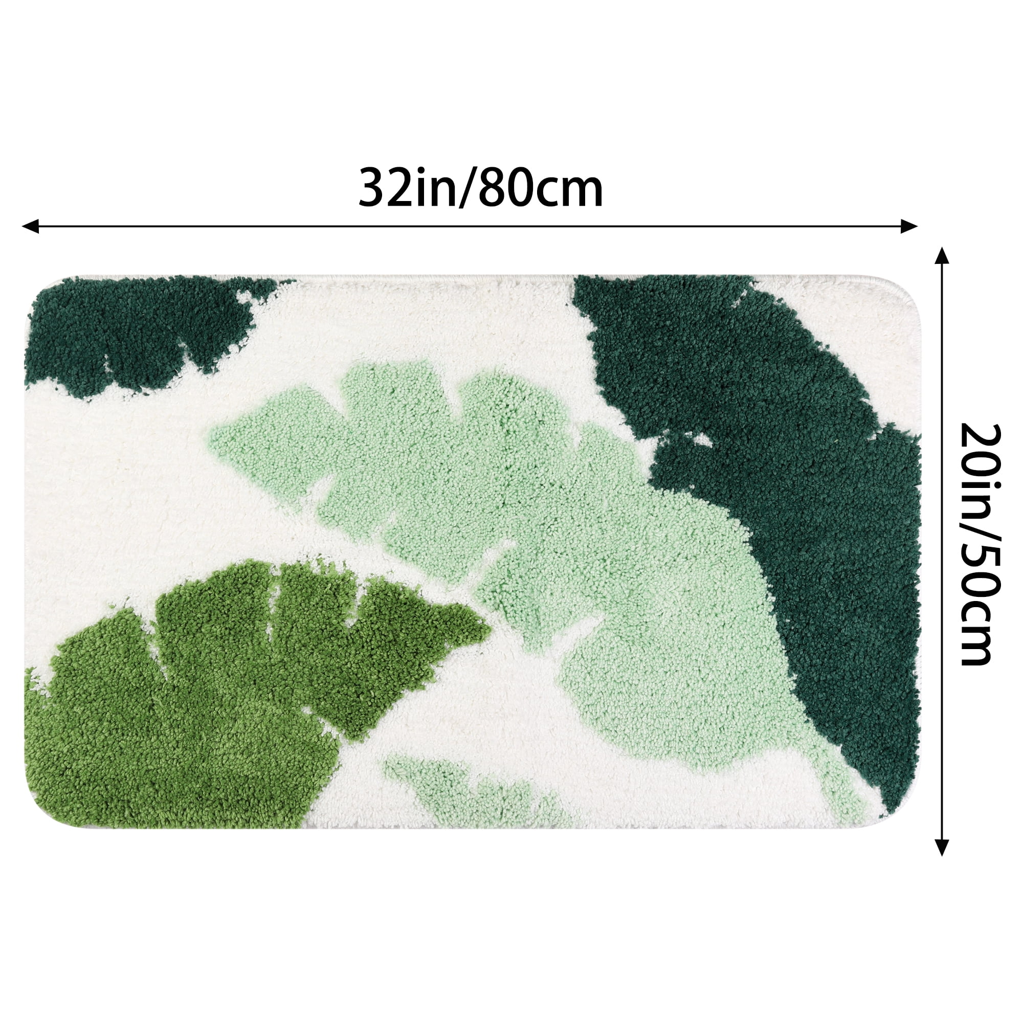 Unique Bargains Cute Leaf Pattern Bath Rug Boho Non Slip Bathroom Decor Washable Mat Green 20" x 32"