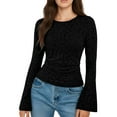 thumbnail image 2 of Fall Floral Print Long Sleeve Slim Fit Base Layer Shirt Top for Women Going Out Tops Thermal Warm Layering Piece | CSEONE,Black XL, 2 of 9