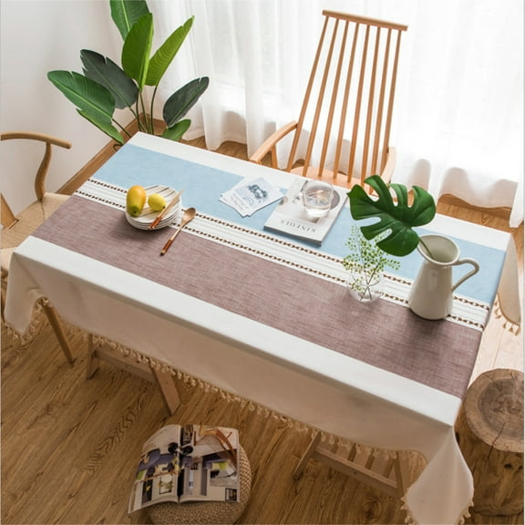 55"x 55" Linen Rectangle Table Cloth Cotton Linen with Tassels Dust-Proof TableCover for Party Kitchen Dinning