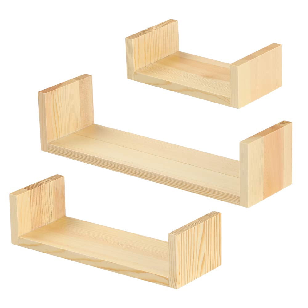 NEX Floating Shelves Wall Mounted Rustic Wood Wall Shelves Set of 3, U-Shaped Light Natural (NX-HK84-32)