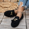 thumbnail image 3 of Loafers for Women Fringe Suede Slip on Flat Shoes Casual Round Toe Tassel Walking Shoes Comfortable Moccasins Black Size 8, 3 of 7