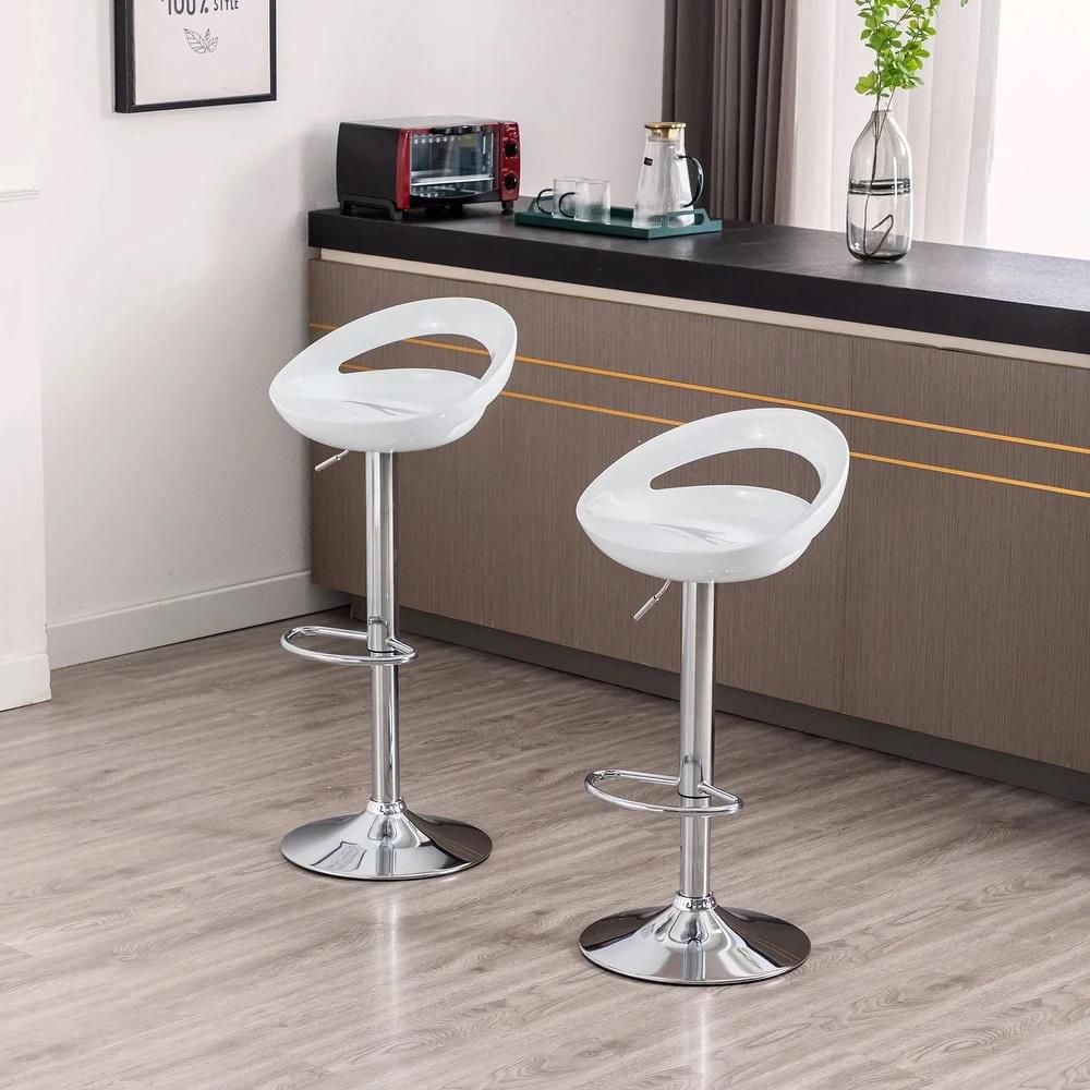 Heavenly Collection Tabouret rond blanc, tabouret réglable blanc, tabouret en plastique blanc, tabouret blanc brillant avec base en acier inoxydable, tabouret blanc à dossier bas avec repose-pieds, ta