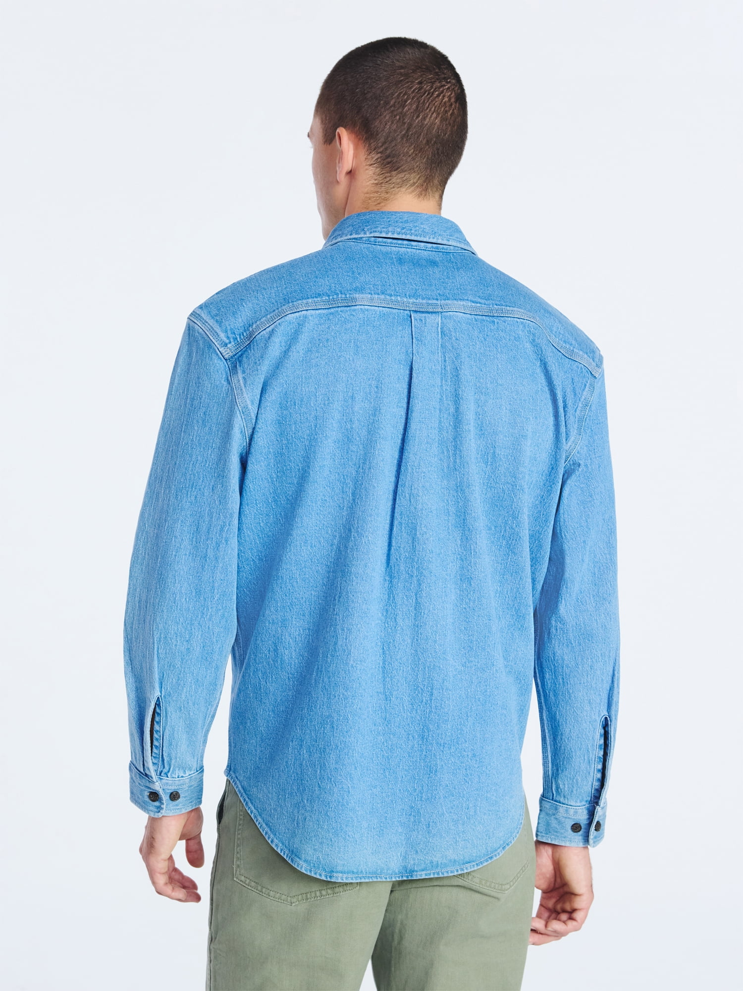 Free Assembly Men's Heavyweight Denim Overshirt with Long Sleeves, Sizes S-3XL