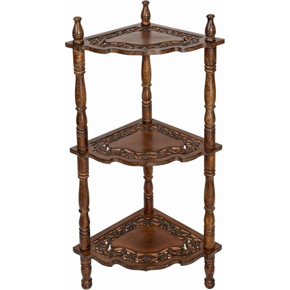 The Wooden Town Burnt Corner Bookshelf - 3 Tier Corner Shelf Stand for Small Spaces, Stylish Bathroom & Home Office Storage Solution, 14.5" L x 14.5" W x 40" H