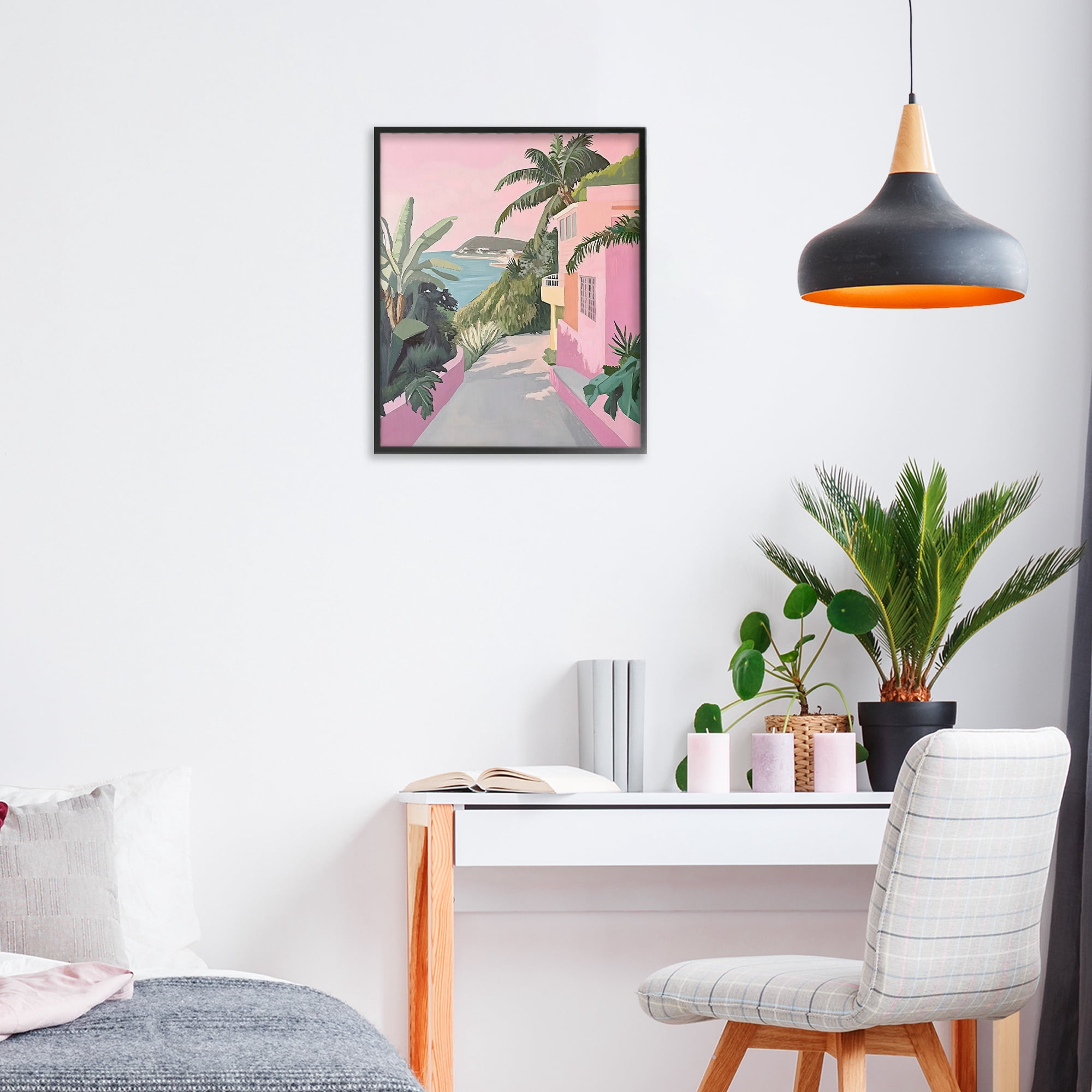 Stupell Industries Mediterranean Pink Coastal House Black Framed Giclee Art, design by The Prints Vibe