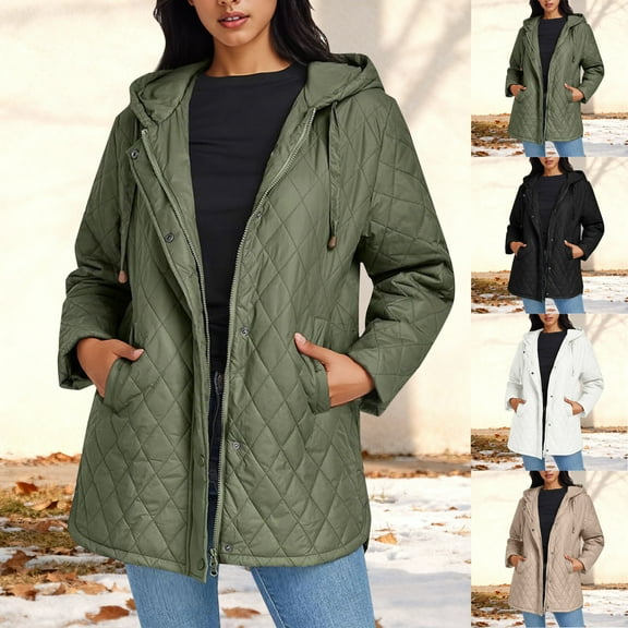 Miluxas Women Winter Padded Cotton-Padded Button Jacket Long Sleeve Hooded Cotton-Padded Jacket Outdor Warm Coat with Pockets White XL(XL)