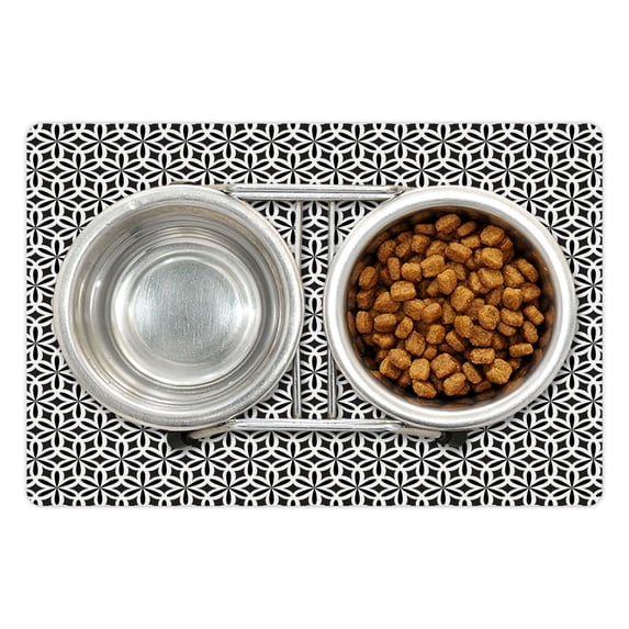 Minimalist Pet Mat for Food and Water, Style Middle Eastern Flower Scroll Vintage Culture Oriental Art, Non-Slip Rubber Mat for Dogs and Cats, 18" X 12", by Ambesonne