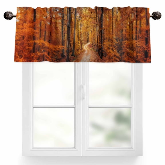 Fall Autumn Valances for Windows, 42 x 12in, Forest Orange Leaf Rod Pocket Kitchen Valance Curtain Light Filtering Window Treatments for Living Room Bedroom, 1 Panel