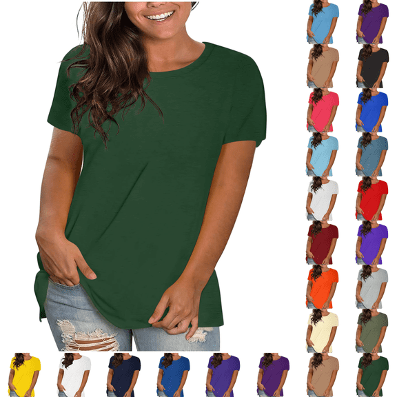 cocolona Womens Plus Size Summer Tops Crew Neck Short Sleeve Lightweight T-shirts Casual Loose Solid Color Tees Blouse