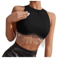thumbnail image 2 of Sparkly Fringe Rhinestone Tops for Women Glitter Tassel Sleeveless Raceback Crop Tank Tops, 2 of 8