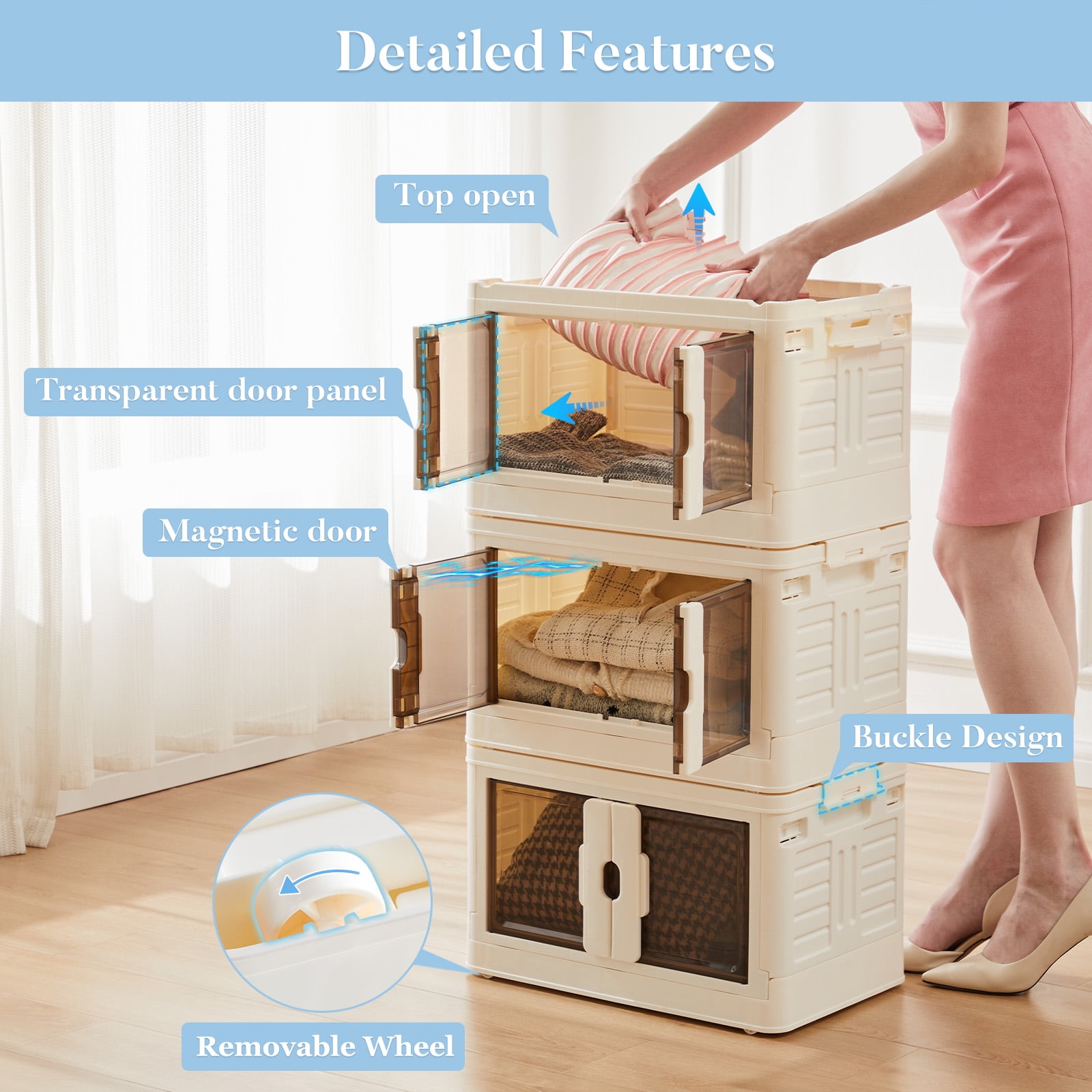 GIANNA Stackable Storage Bins with Lids and Wheels, 19 Gal/76QT, Folding Storage Box, 1 Pack