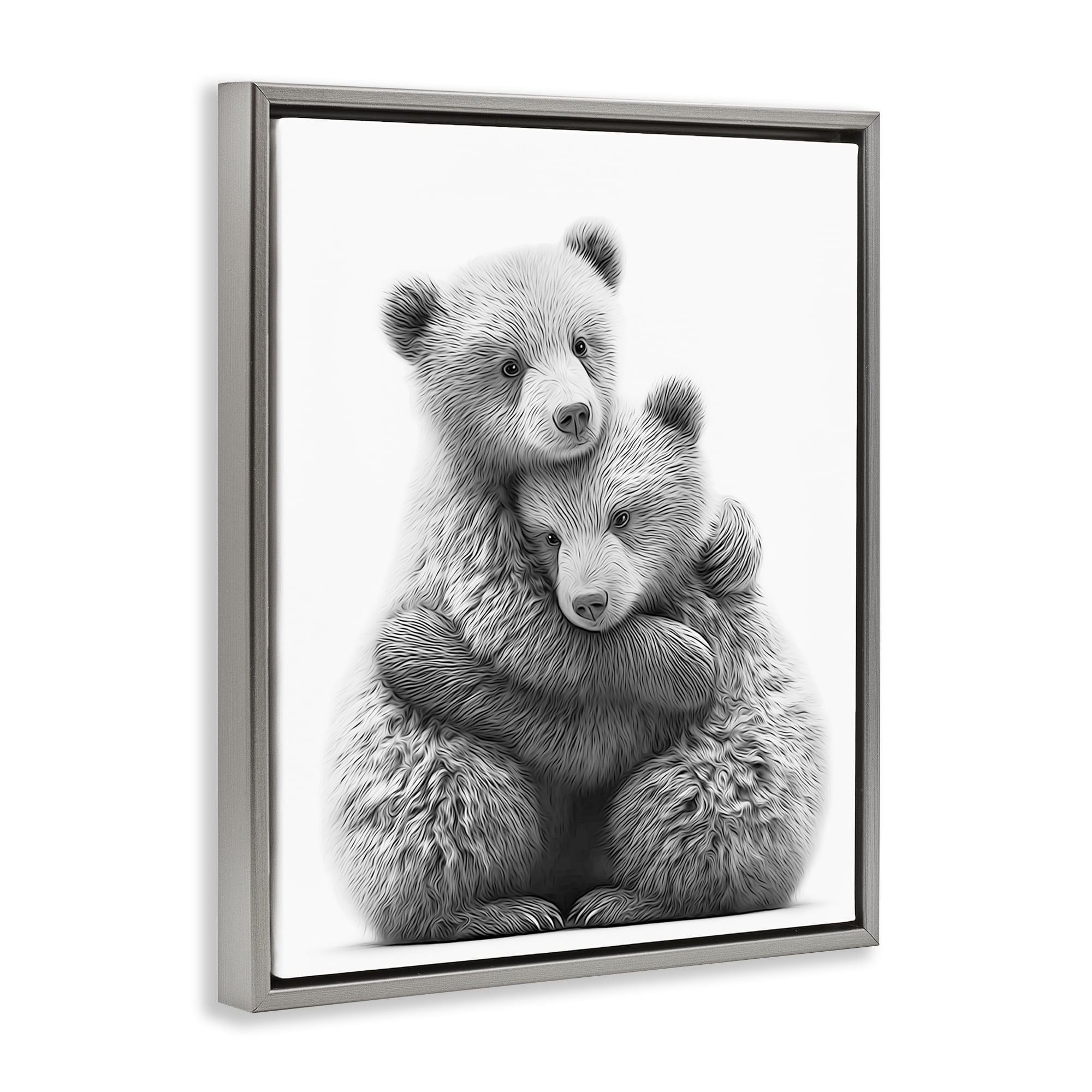 Stupell Industries Two Hugging Bears Animals & Insects Painting Gray Floater Framed Art Print Wall Art, 17 x 21