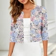 thumbnail image 2 of Women's Cropped Jackets 3/4 Sleeve Crew Neck Open Front Cardigan Summer Lightweight Trendy Casual Outwear (L, Beige), 2 of 7