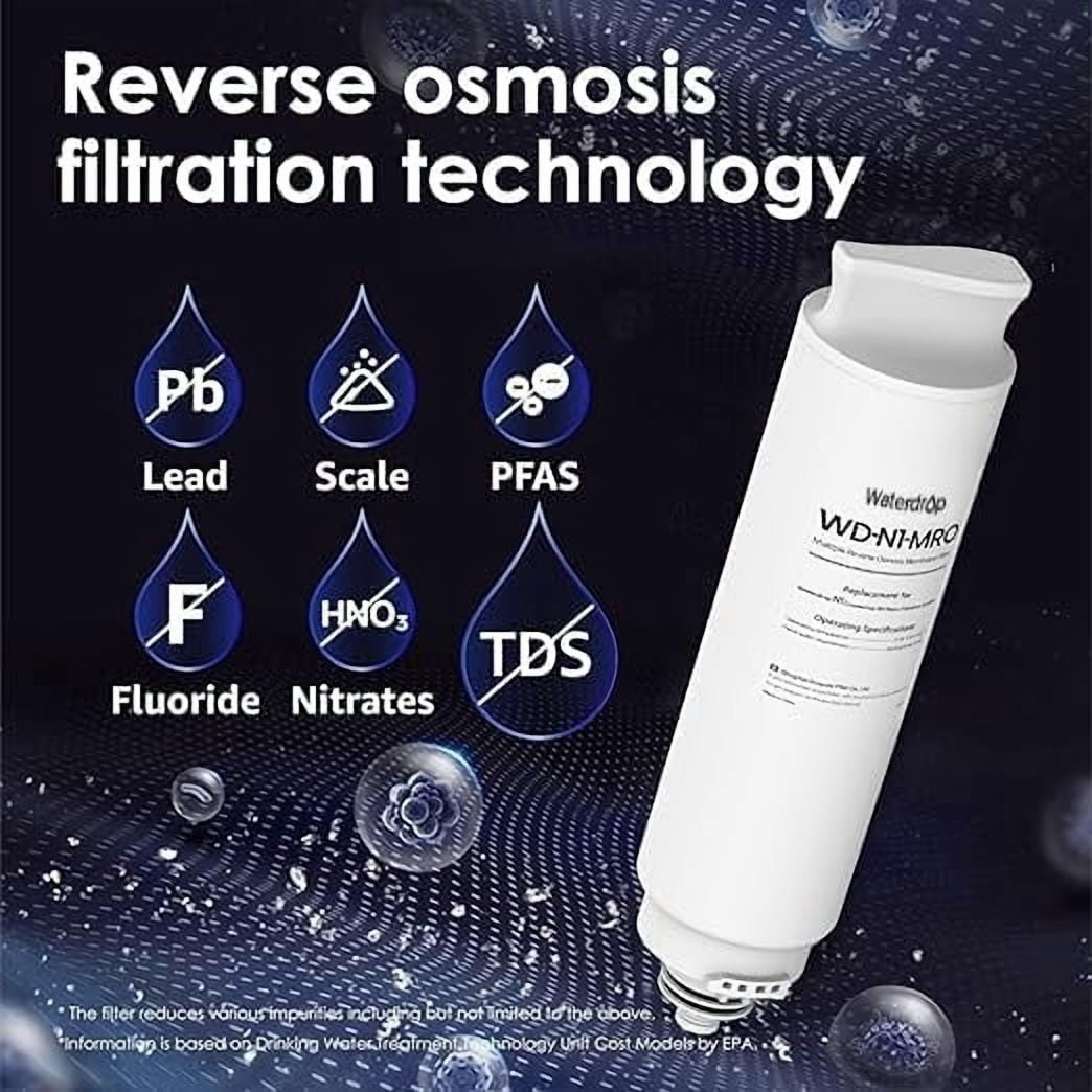 Waterdrop N1 Countertop Reverse Osmosis System, 4 Stage Reverse Osmosis Water Filter Countertop, 3:1 Pure to Drain, Reduce PFAS, No Installation Required, WD-N1-W,with WD-N1-CF
