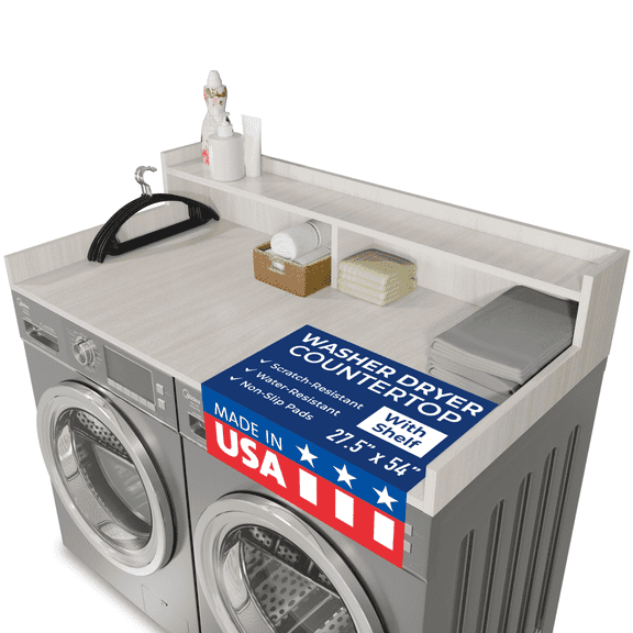 OfficeSimpli Washer Dryer Countertop with Shelf - 27.5 x 54 Inch - Made in USA Laundry Countertop Over Washer and Dryer with Non-Slip Pads, Storage Shelf, Laundry Topper Organizer, Rustic Oak