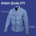 thumbnail image 5 of BLUE WELLFORD SOFT Men's BLue Leather jacket Shirt collar Long sleeves Zipped cuffs Set of cut-outs 2 side pockets 2 zipped chest pockets, 5 of 6