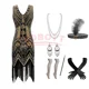 thumbnail image 5 of Nuevo vestido estilo flapper de los años 20, vestido de noche de fiesta del Gran Gatsby con lentejuelas y flecos, vestido con accesorios de los años 20, conjunto de 6 piezas, talla grande, 5 of 5
