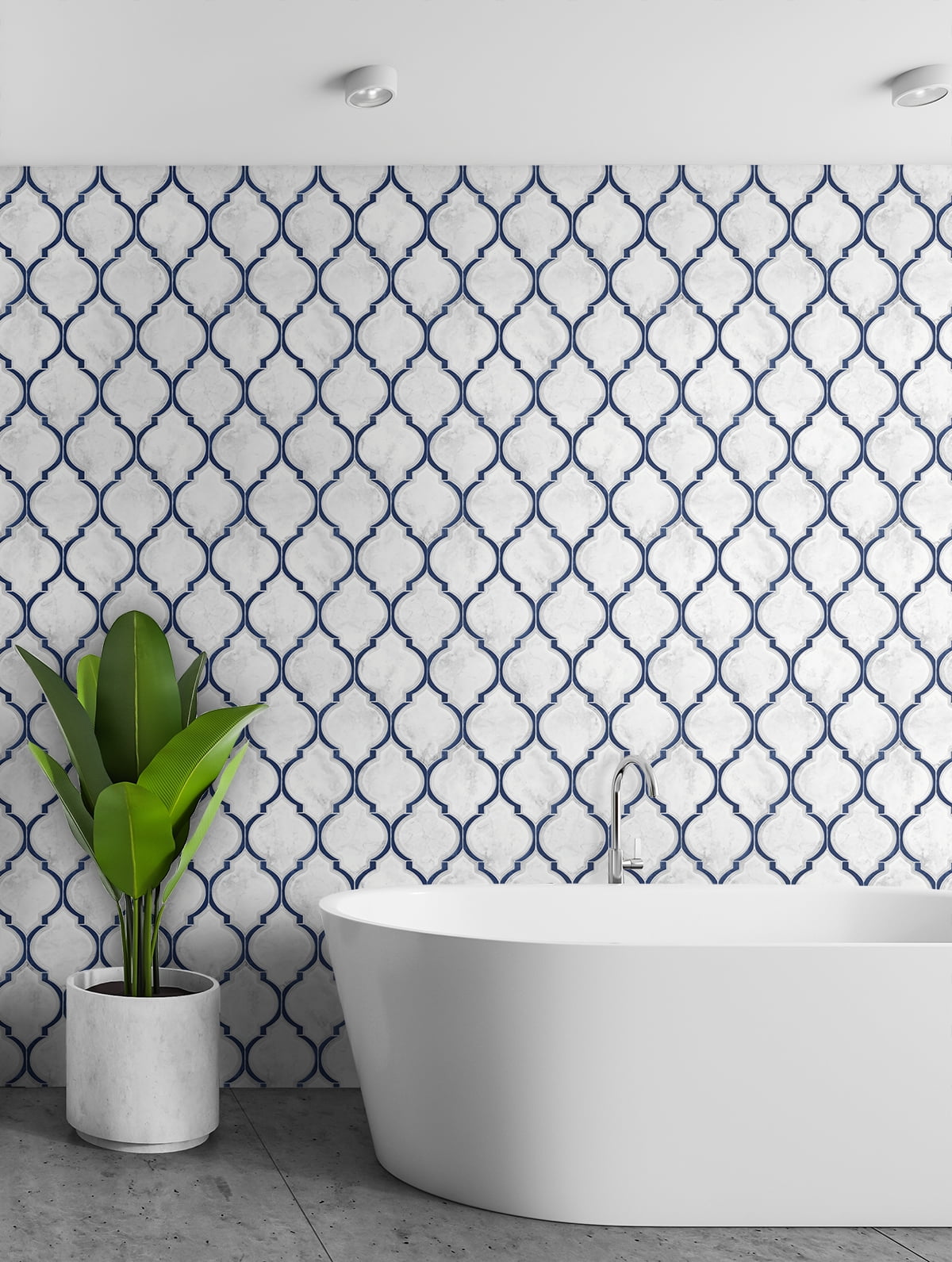 NextWall  Marbled Ogee Peel and Stick Wallpaper Royal Blue & Carrara