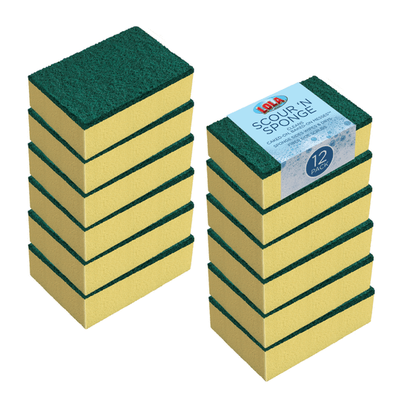 LOLA Pot Brite Scour N' Sponge, Dual Sided Fiber & Sponges Non-Scratch Scrubber - 12 Pack