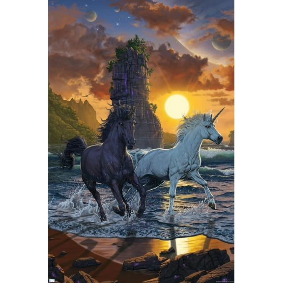 Vincent Hie - Unicorns On A Beach Wall Poster, 22.375" x 34"