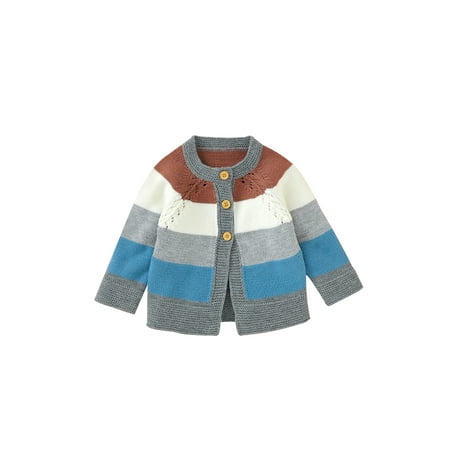 

Sunisery Toddlers Baby Girls Knitted Cardigan Rainbow Long Sleeve Single-breasted Tops Outwear Coat Gray Blue 0-3 Months