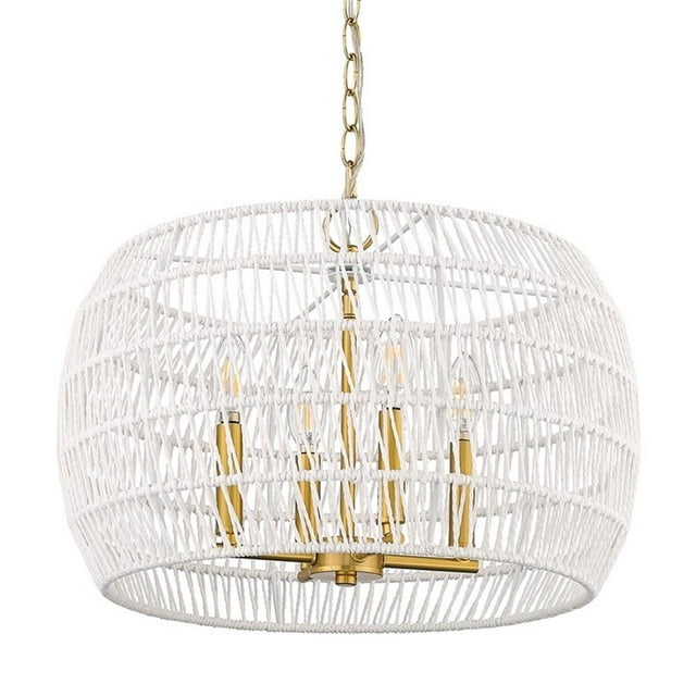 Ellie 4-Light Chandelier in Modern Brushed Gold with Bleached White Raphia Rope