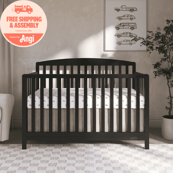 Dream On Me Odelle 5-in-1 Convertible Crib, Converts from Baby Crib to Toddler Bed, Daybed, Kids Bed and Full Size Bed, Three Adjustable Mattress Heights, Matte Black