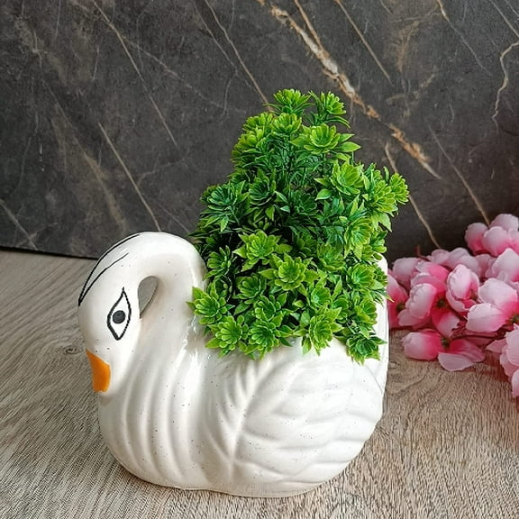 India Meets India Ceramic Planter [White], Decorative Swan Ceramic Planter Modern Home Décor Flower Vase for Shelf Home Décor Living Room, Swan Planter/Vase - 6.5 x 4 INCHES