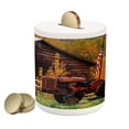 thumbnail image 1 of Fall Piggy Bank, Rustic Cabin Rusty Tractor Country Cottage House Seasonal Colors US Flag Loyalty, Ceramic Coin Bank Money Box for Cash Saving, 3.6" X 3.2", Multicolor, by Ambesonne, 1 of 4