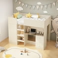 thumbnail image 2 of Euroco Wood Full Size Loft Bed with Wardrobe and Desk, 3 Drawers and Shelves for Kids Teens, Beige, 2 of 11
