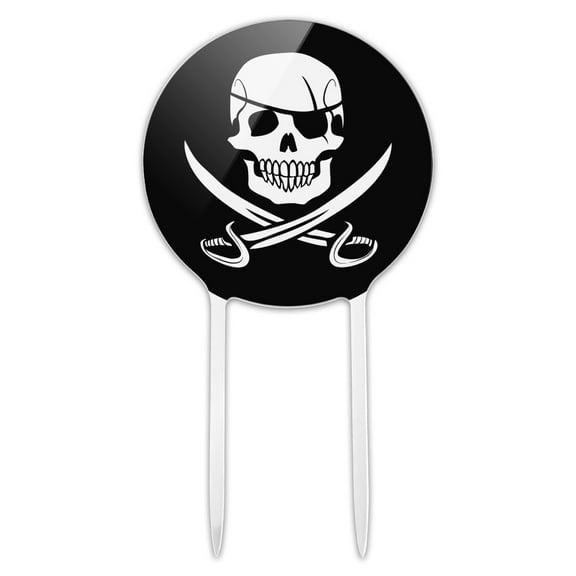 Acrylic Pirate Skull Crossed Swords Jolly Roger Cake Topper Party Decoration for Wedding Anniversary Birthday Graduation