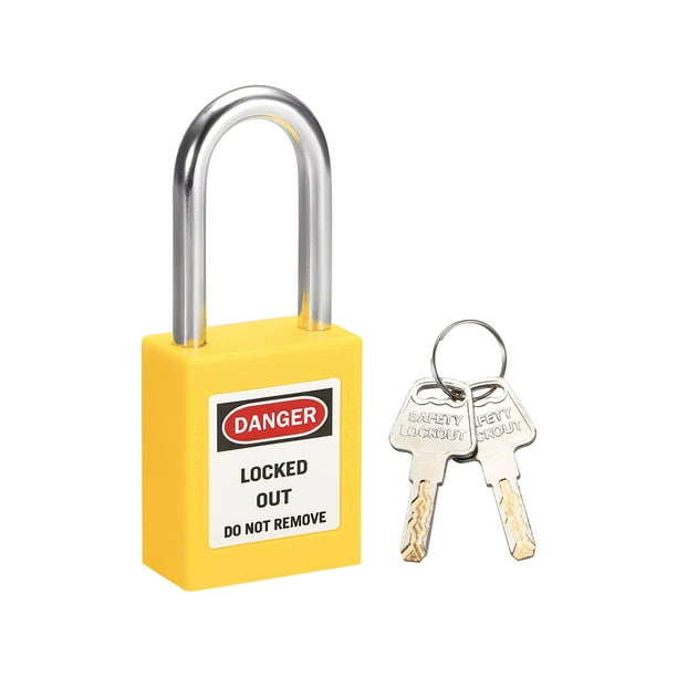 Candado Uxcell Lockout Tagout con grillete con llave, candados de acero y nylon, amarillo, 1 pieza
