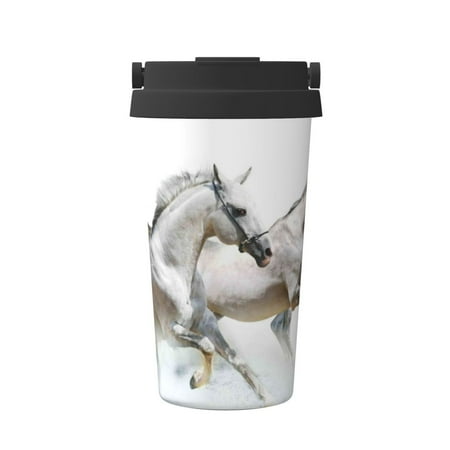 

Salouo Running White Horses Print Coffee Travel Mug Spill Proof with Lid-Stainless Steel Vacuum Insulated Tumbler - Thermos Cup for Keep Hot/Ice Coffee Tea and Beer
