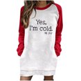 thumbnail image 1 of Nueva moda Casual estampado manga larga cuello redondo contraste Color suéter Top mujer ropa sudadera vestido Pompotops hdfakjf3851, 1 of 5