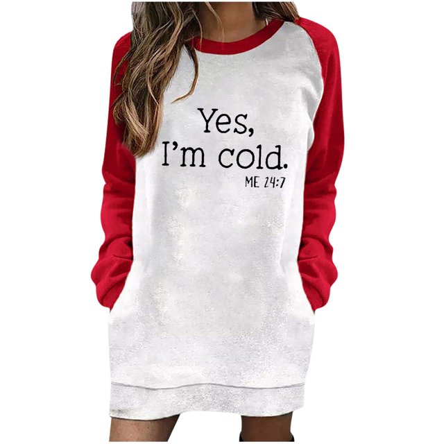 Nueva moda Casual estampado manga larga cuello redondo contraste Color suéter Top mujer ropa sudadera vestido Pompotops hdfakjf3851