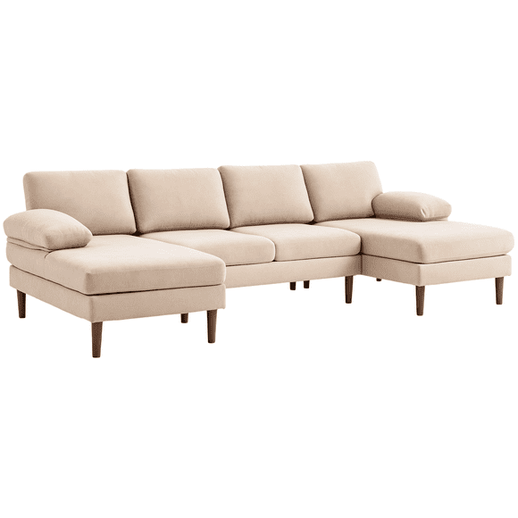 HOMCOM U Shape Sofa with Double Chaise Lounge for Living Room, Beige