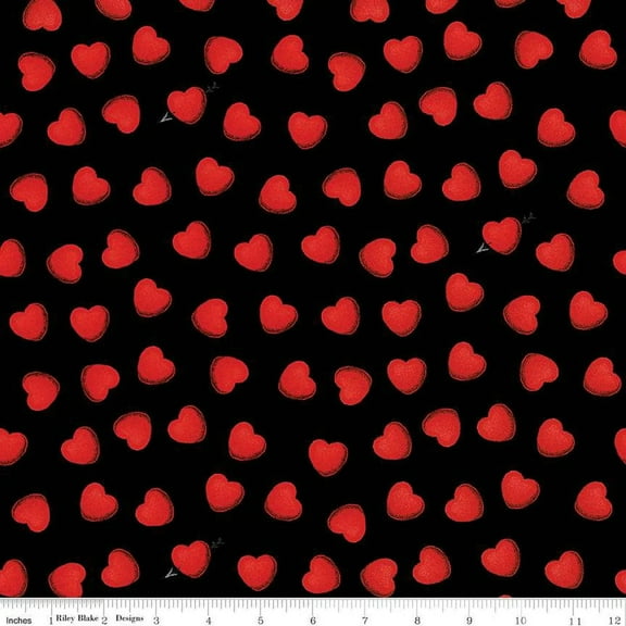 All My Heart Heart Toss Black Cotton Fabric