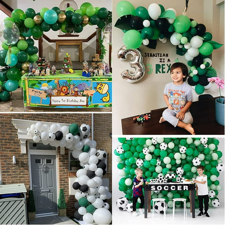 Dark Green & White Balloon Garland Kit - 119 Piece Football Theme Party Decor With Silver & Black Balloons