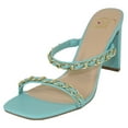 thumbnail image 1 of Delicious Shoes Women Block High Heel Sandals Gold Chain Band Square Toe FENN-S Turquoise Blue Light Teal 7, 1 of 4