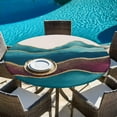 thumbnail image 5 of Turquoise Mountain Round Tablecloth 55-60 Inch Round Fitted Table Cloth with Elastic Edge, Abstract Gradient Gold Ocean Wave Waterproof Table Cover Protector for Outdoor Picnic Party Dining, 5 of 6