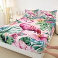 thumbnail image 4 of jejeloiu Soft Flamingo Flowers Full Size Sheets Kids,Tropical Botanical Leaves Bed Sheets For Girls,4 Pieces, 4 of 6