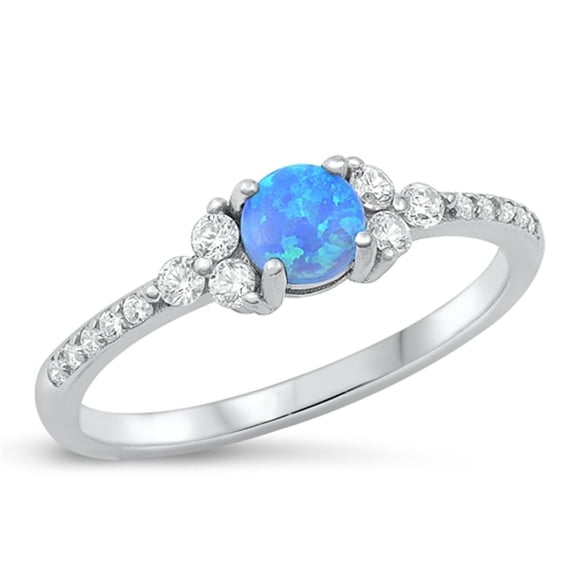 CHOOSE YOUR COLOR Fancy Clear CZ Blue Simulated Opal Ring 925 Sterling Silver Band White Female Size 7