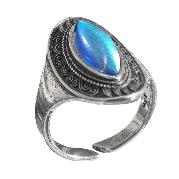 HETICA Labradorite Ring Blue Vintage Bohemian Ring Handmade Fashion Women's Statement Ring