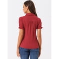 thumbnail image 4 of Blusa de algodón con volantes y cuello vuelto Allegra K Borgoña XS, 4 of 6