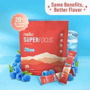 Nello SuperFocus Focus Drink Mix – Fruit Punch Flavor – Alpha GPC, Lion’s Mane, Rhodiola & N-Acetyl L-Tyrosine – Sugar-Free, On-the-Go Packets – 20 Travel Packets - Blue Raspberry