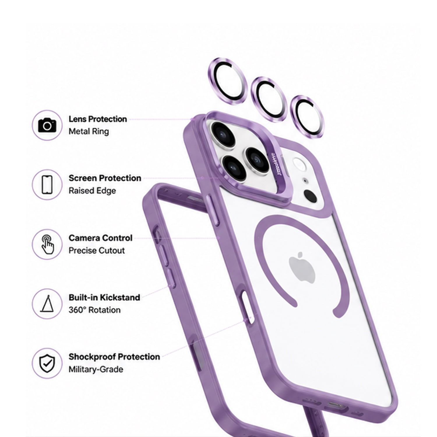 Thin Clear Shockproof Case with Camera Cover for iPhone 17 Pro Max - Light Purple
