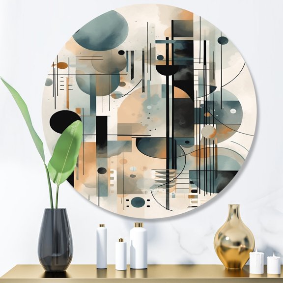 Designart "Serene Depths in Blue and Cream" Minimalism Metal Round Art Print