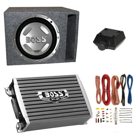Boss Audio 12" 1400W Subwoofer, 1500W Amplifier w Amp Kit & QPower 12" Enclosure